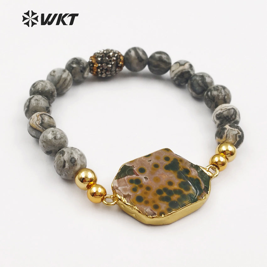 WT-B408 New Special Design Style Fashion Stone Beads Mixed Colorful Women Jewelry Bangle Ocean Bracelet