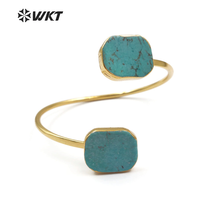 WT-B097 Newest!! Raw Stone Bracelet Bangles in 24k Real Gold Plated, Bohemian Turquoise Stone Bracelet Jewelry