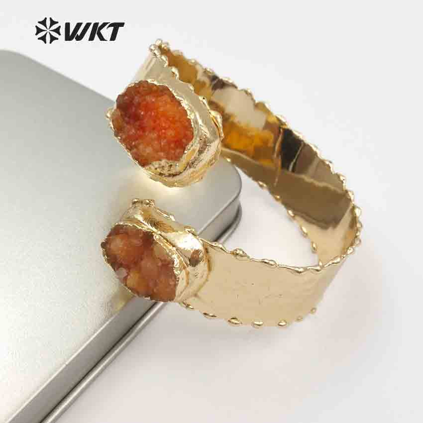 WT-B435 Wholesale Custom New Design Natural Gold Color Multi Stone With Adjustable Size for Jewelry Druzy Stone Bangles