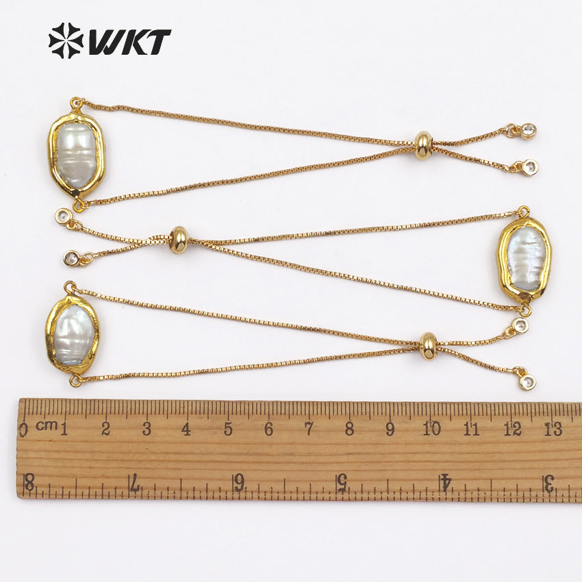 WT-B413 New Style Fashion With 24k Gold Electroplated Style Pearl Chain Bracelets Gift for Women Fresh Water Pearl Bracelets