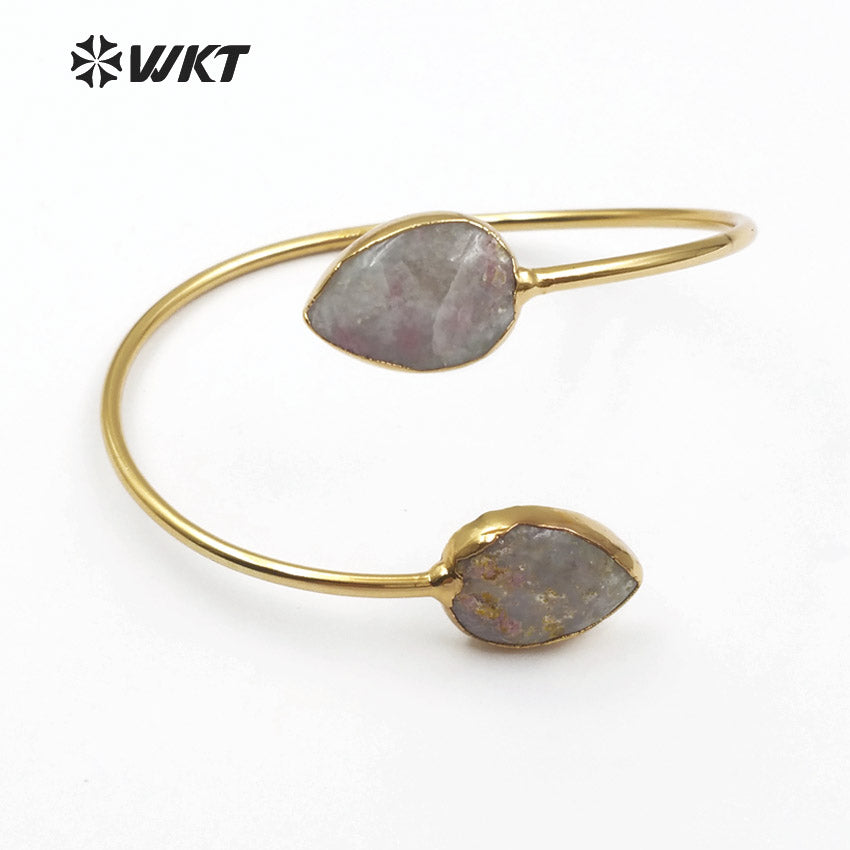 WT-B087 Newest! Fashion Design Natural Rose Jasper Bracelets Fashion Gold Plated Teardrop Bracelets
