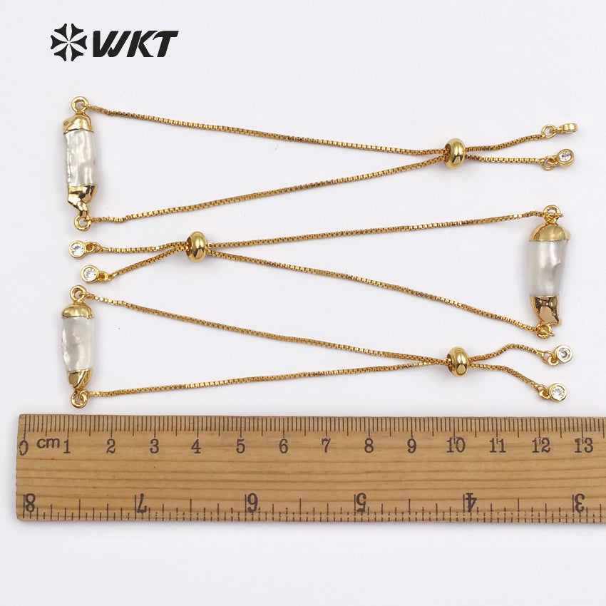 WT-B412 Wholesale Special Custom Fashionable Design With 24K Gold Trim Adjustable BraceletsFresh Water Pearls Bracelets