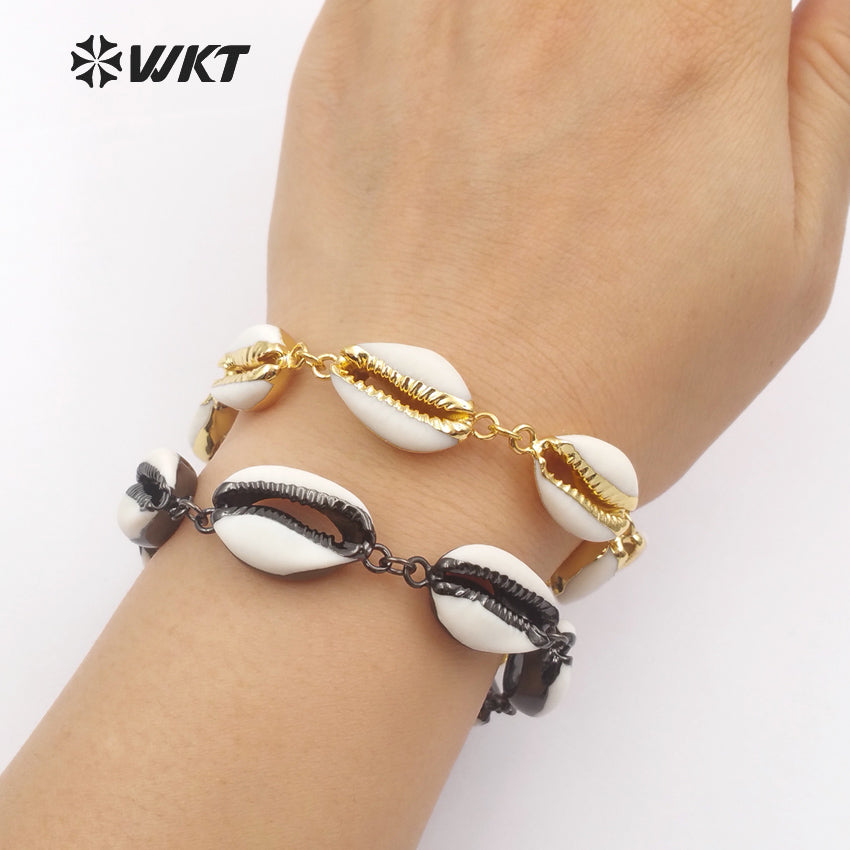 WT-B429 Simple Design Four Colors in Gold Rose Gold Black Silver Bracelets With Fine Electroplated Plated Cowrie Shell Bracelets