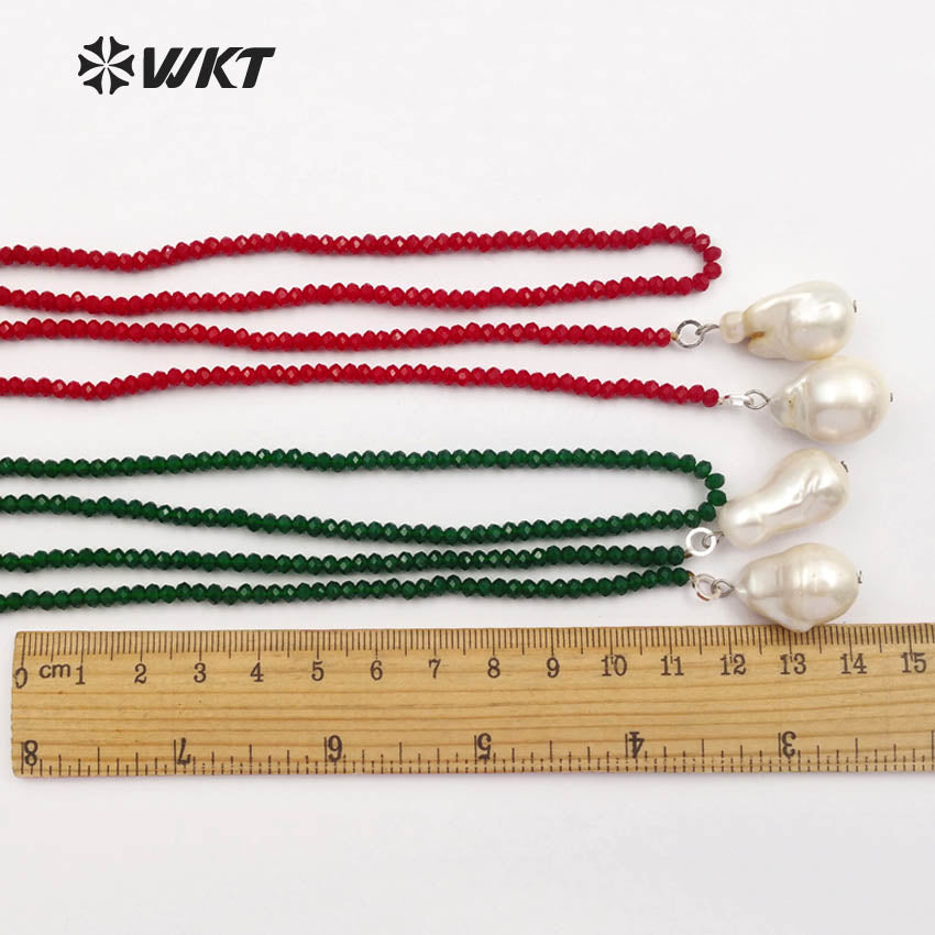 WT-N1115 Long Beads Necklaces Multi-color Beads Crystal Smooth Necklaces with White Pearl Necklaces for Women