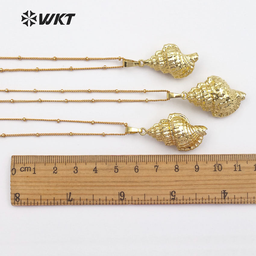 WT-JN028 in Stock New Fresh Water Shell Necklace With Gold Plated Pendant Metal Plated