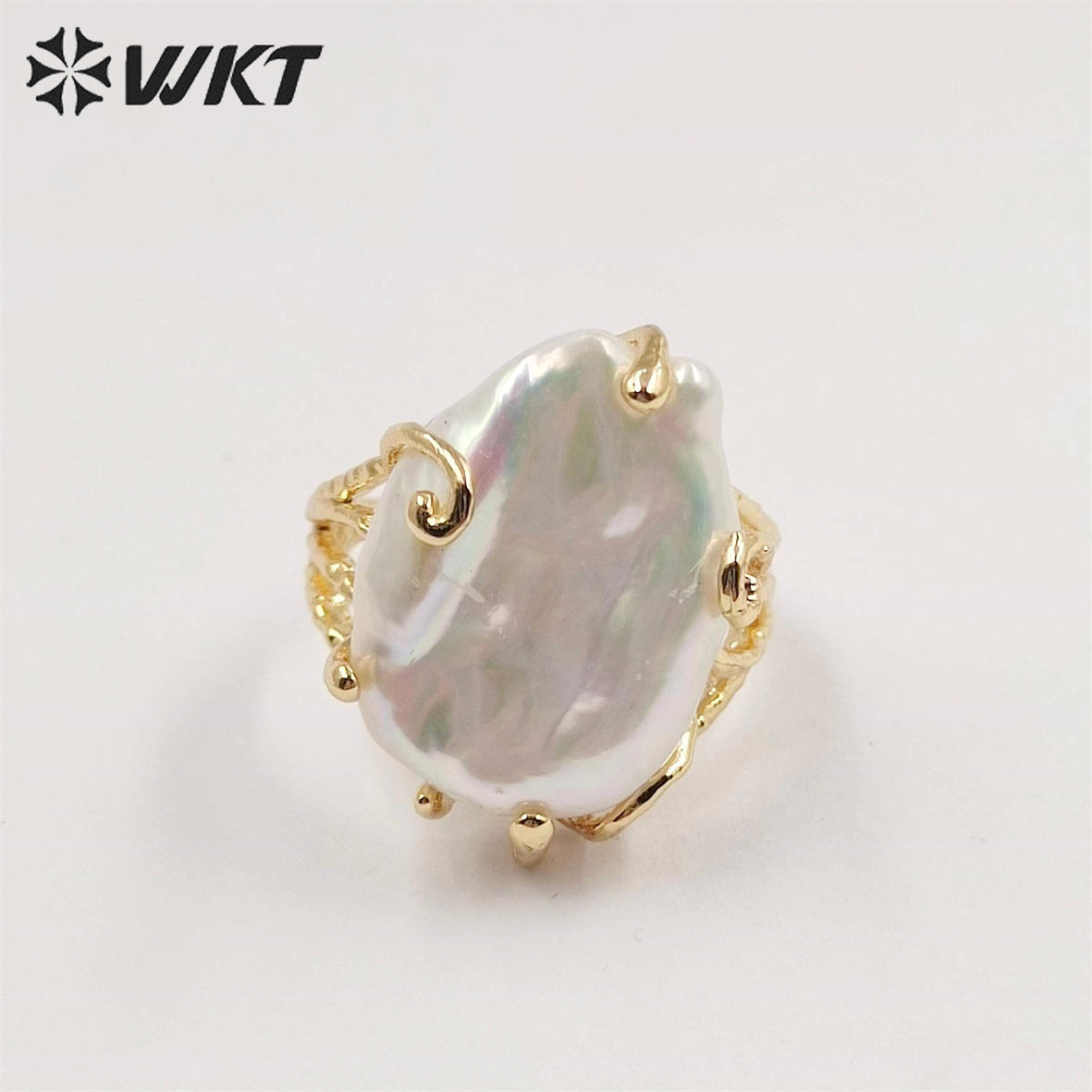 WT-MPR051 Romantic Style Women Freshwater Pearl Ring with 18k Real Gold Plated Delicate Irregular Pearl Setting Gold RING