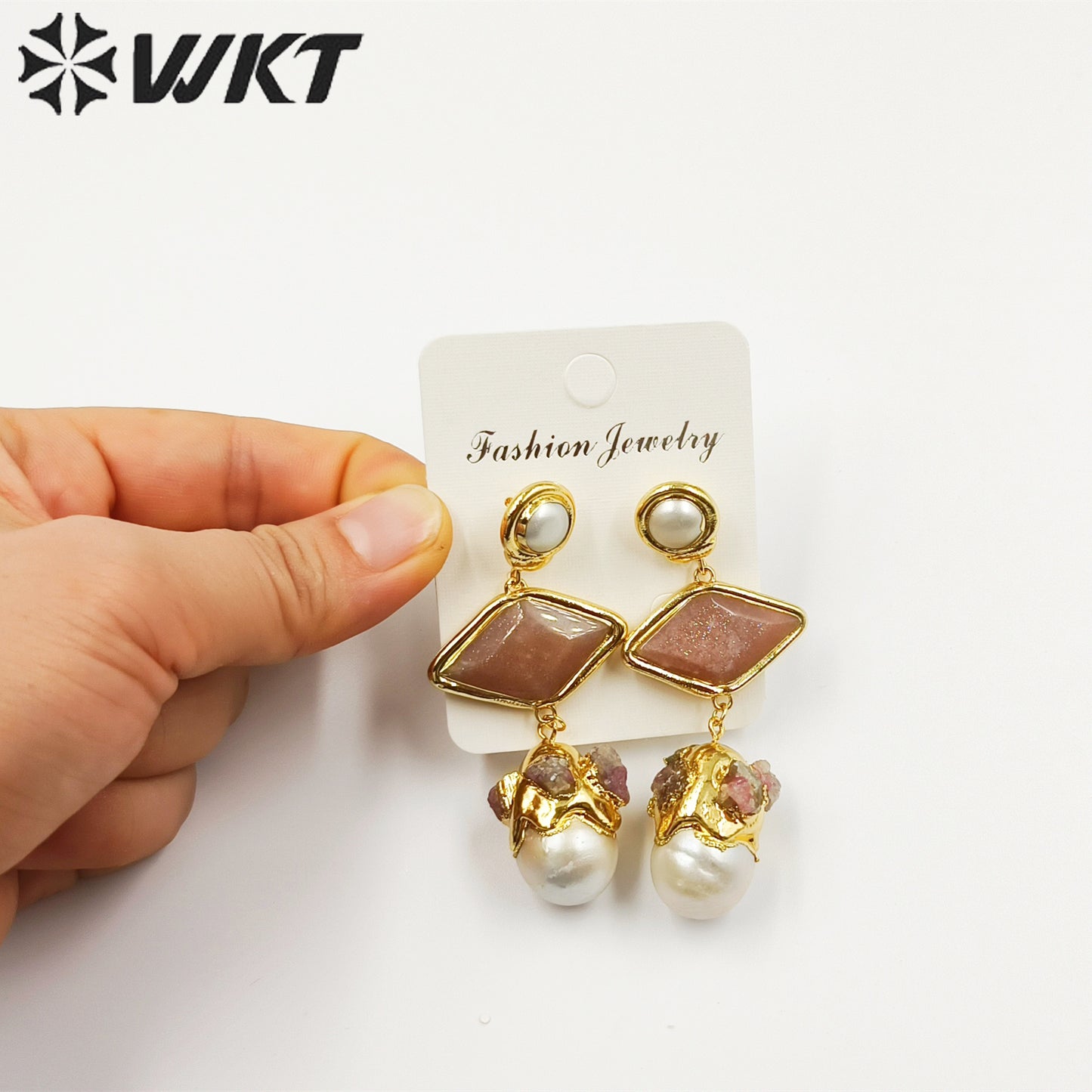 WT-MPE101 Latest Style Freshwater Pearl Aquamarine Sun Stone 18k Gold Plated Gift Weeding Romantic Pendant Earrings