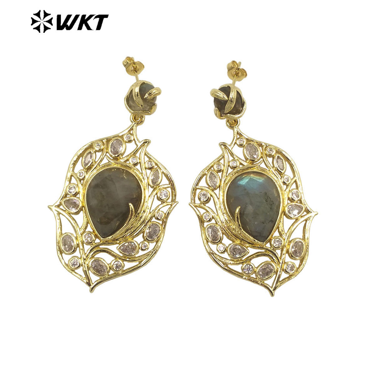 WT-ME090 Wholesale Fashion 18k Real Gold Plated Resist Tarnishable Gemstone Women Earrings for Vacation Earrings Studs