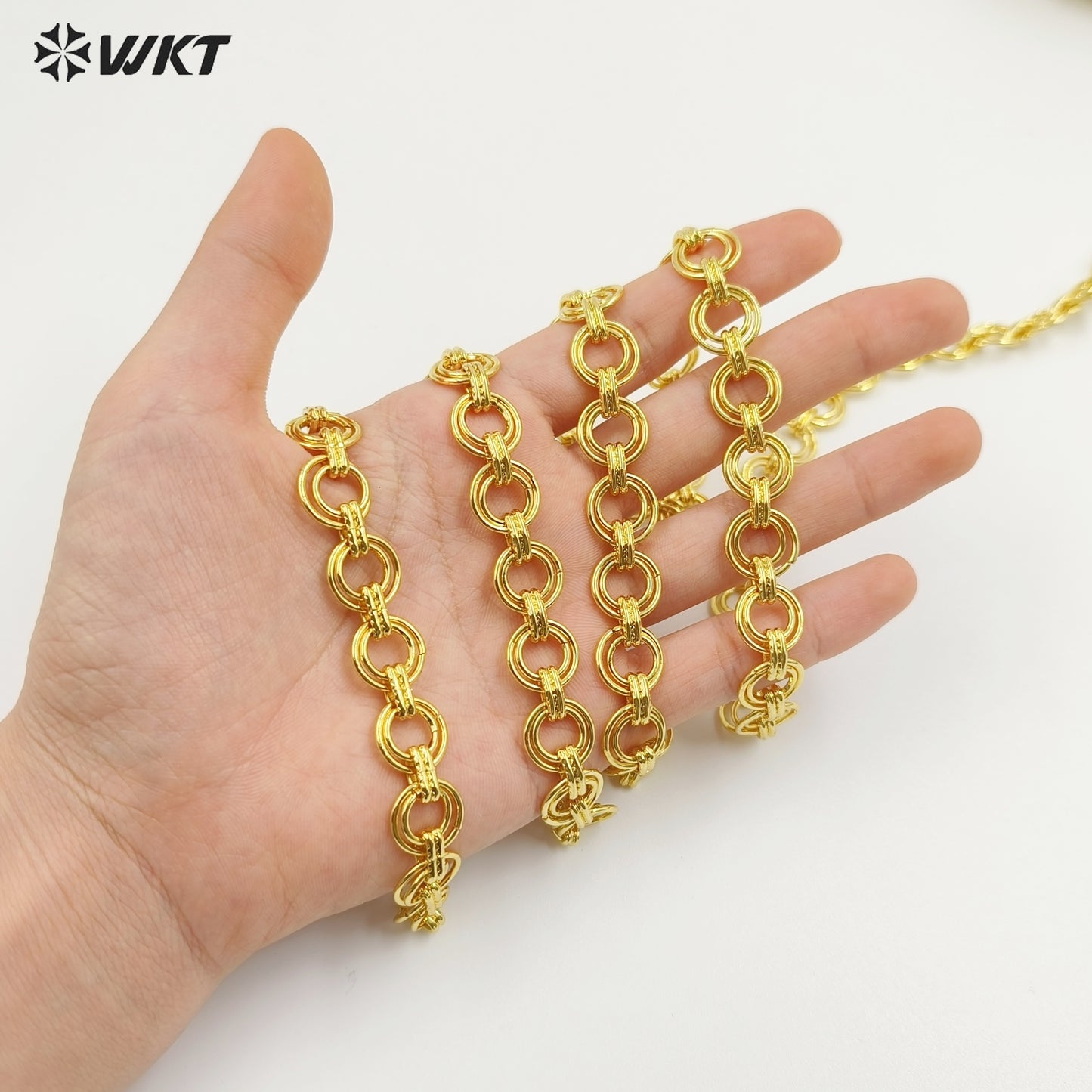 WT-BC248 Wholesale New Design Yellow Brass Chain With Gold Plated For Luxury Jewelry DIY Link Finding Double Circles