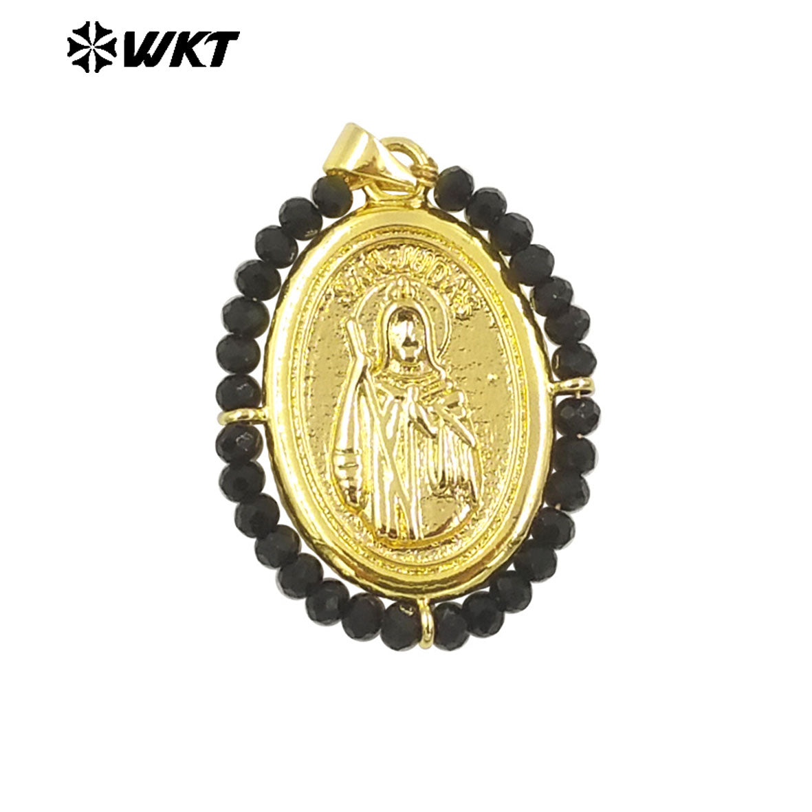 WT-MN989 Women Handmade Crystal Wire Wrapped Oval Shape 18K Gold Plated Miraculous Medal Necklace for Spring