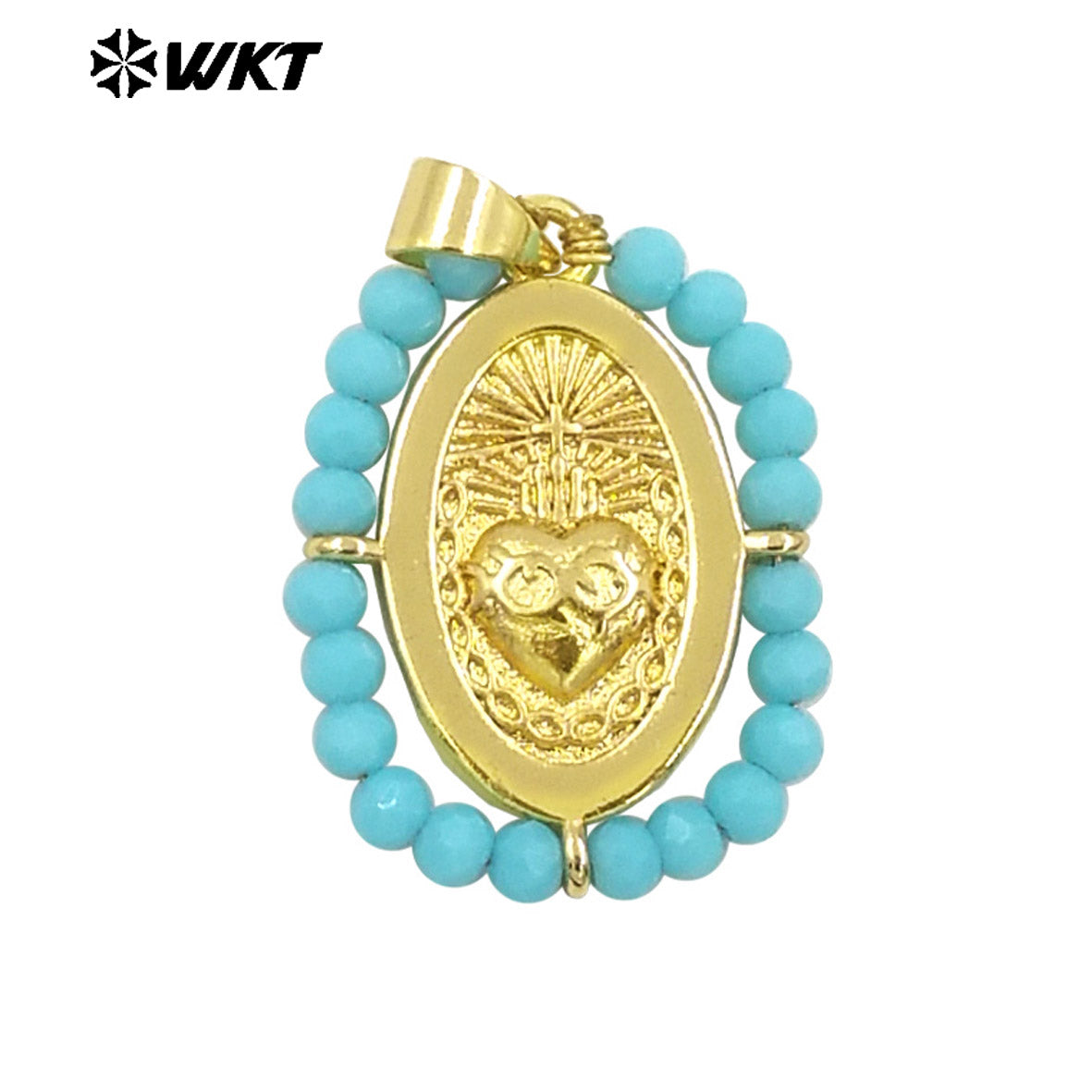 WT-MN993 New Spring Design 2024 Oval Shape Sant Heart Religious Gold Medal Necklace Women Jewelry