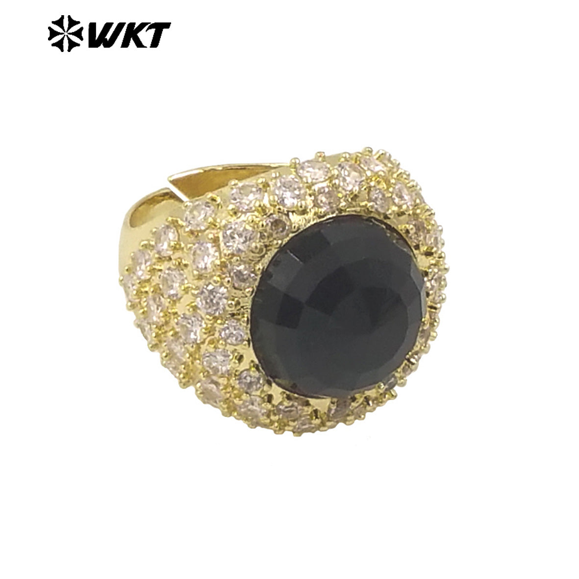 WT-MR027 Bling Series Big Unisex Cocktail Gemstone Setting With 18K Real Gold Plated Round Stone Rings in Open Size