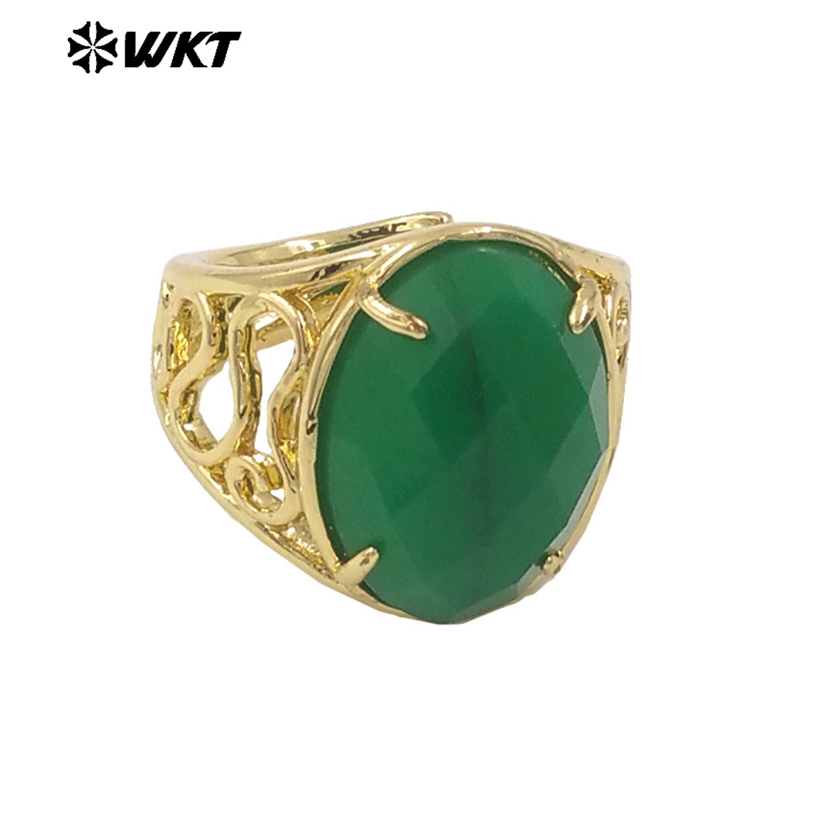 WT-R527 WKT New Design Natural Oval Faceted Gemstone With Clawing Setting Sun Stone Women Cocktail Ring