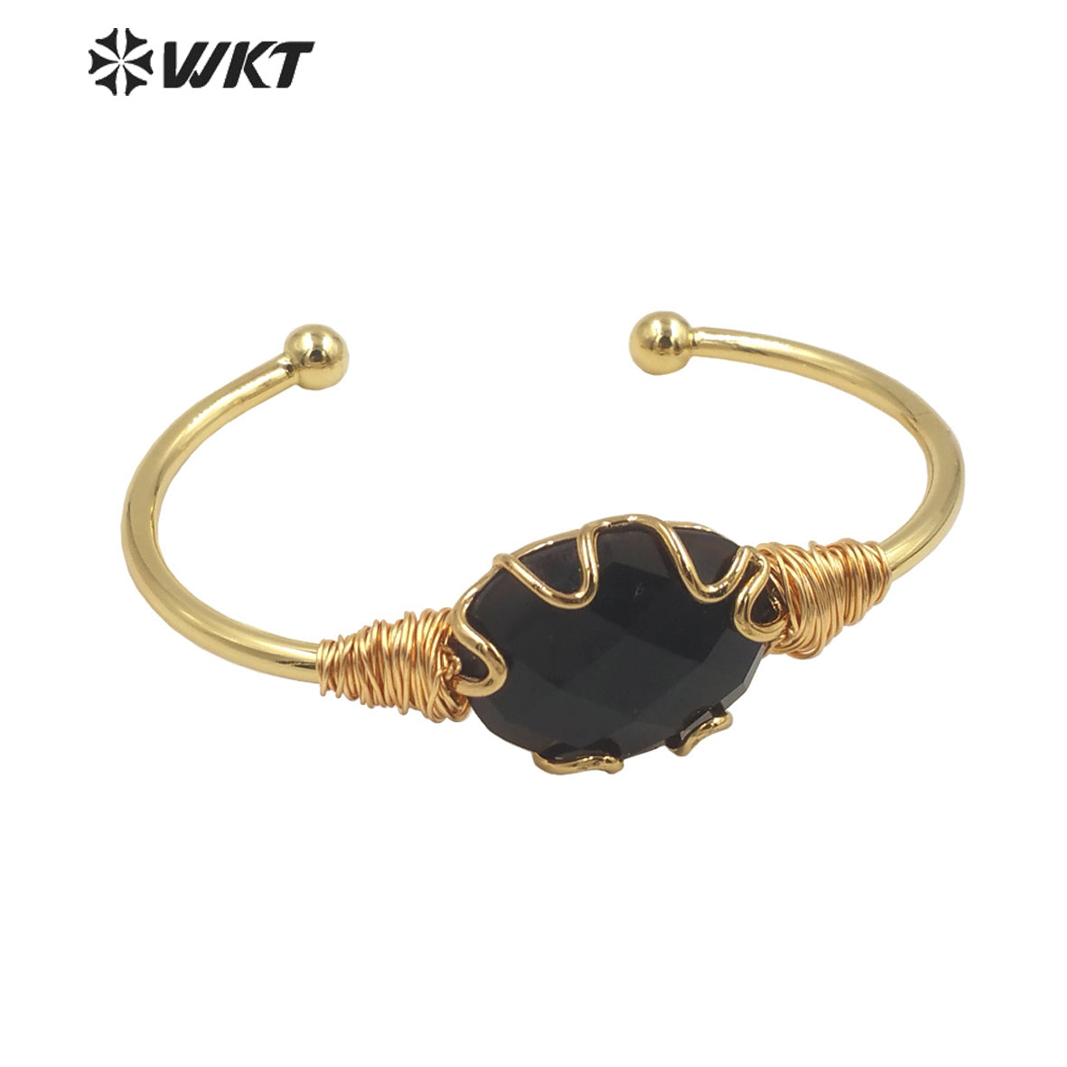 WT-B644 WKT Lovely Fashion Design Trendy Gift for Women Gemstone 18k Plating C Shaped Natural Colorful Gemstone Bracelets