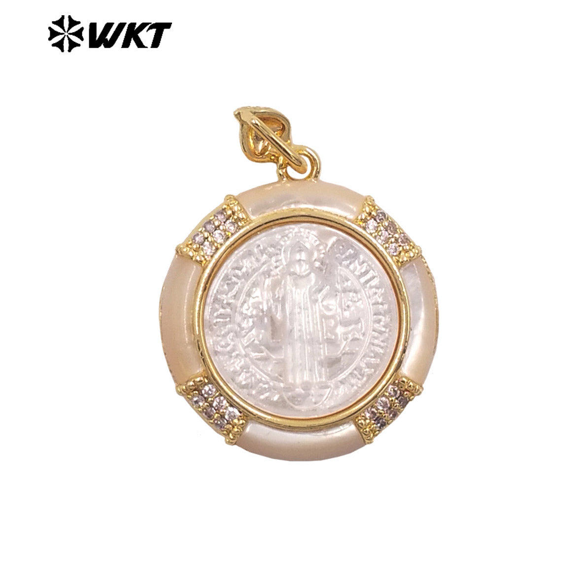 WT-JP428 Top Quality Gold Plated Round Shape Hand Carved Religious Style Little Mop Pendant For Women Necklace Design