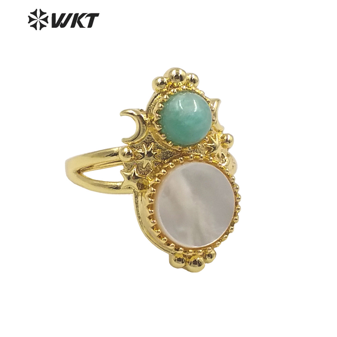 WT-R477 New Design Vintage Gemstone Ring With Pearl Charms Women Fashion Gold Plated Peacock Stone Ring Boho Charming Ring
