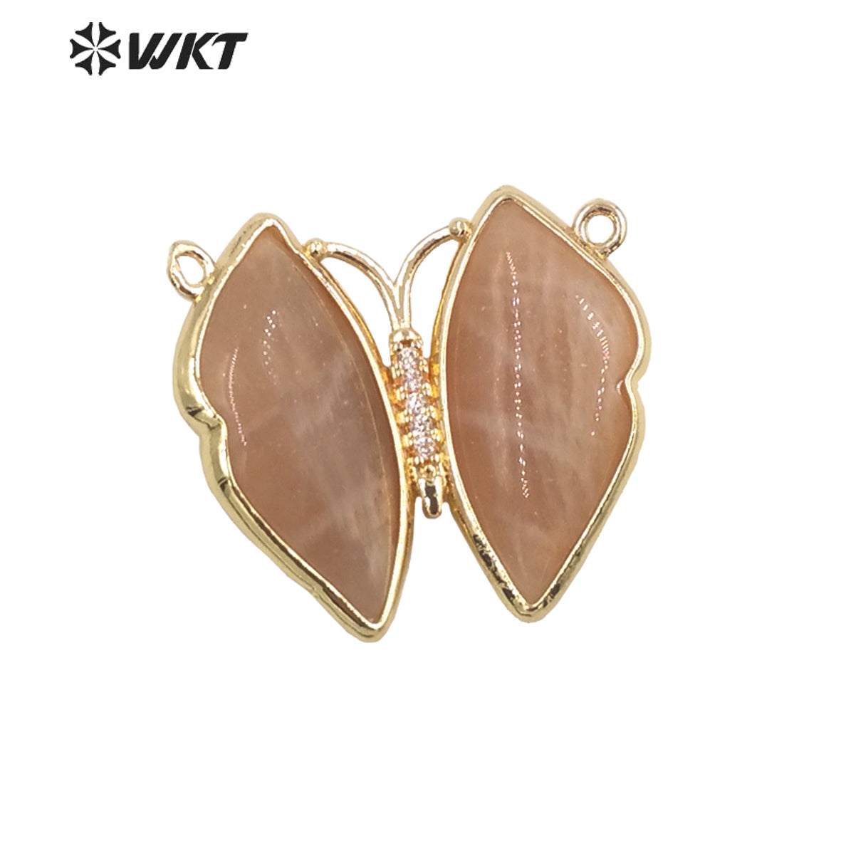 WT-P1881 Amazing Lifelike Lovely Natural Stone Butterfly Pendant Gold Double Loops Sun Stone Jewelry Pendant for Birthday Gift