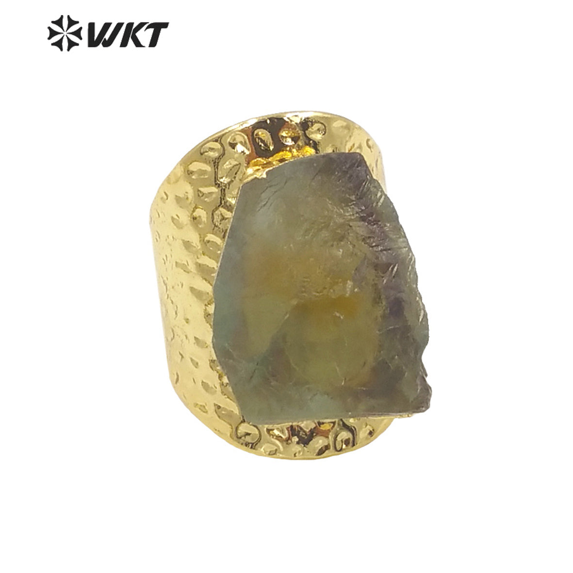 WT-R369 Amazing Gorgeous Raw Stone Quartz Cocktail Ring 18k Real Gold Plated Nontarnishable Aqua Energy Jewelry Stone Ring