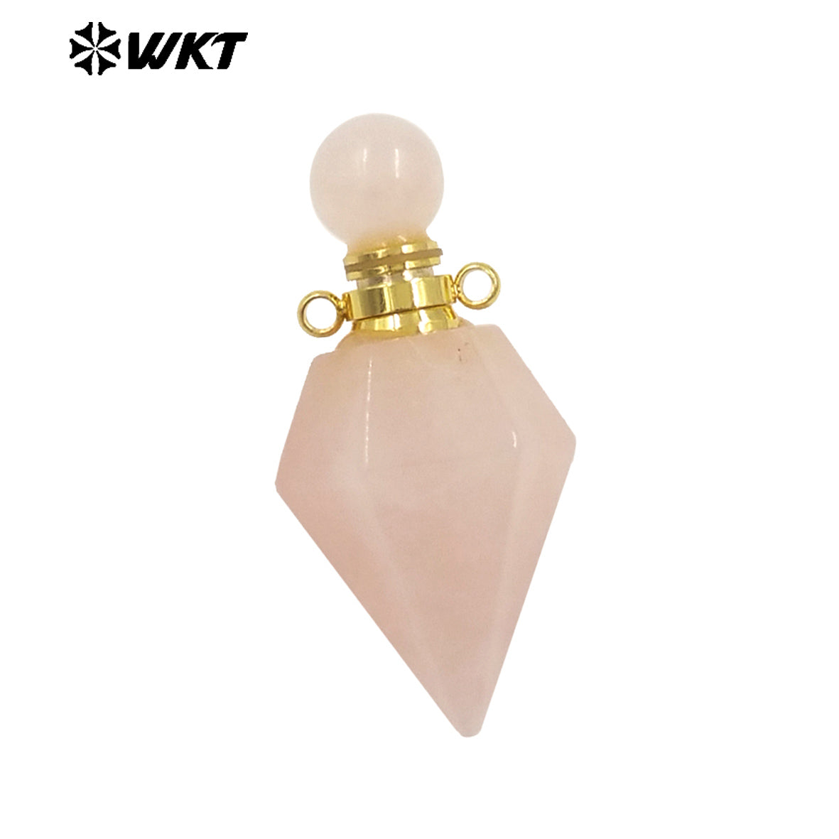 WT-P1983 Wholesale Fashion 18K Gold Plated Stainless Steel Double Loops Bullet Point Natural Quartz Perfume Bottle Pendant