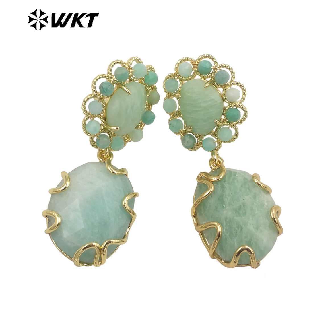 WT-E720 Gorgeous Faceted Stone Made Earrings Women Gold Claw Setting Handmade Sun Stone Dangle Earrings INS Hot Charming Earring