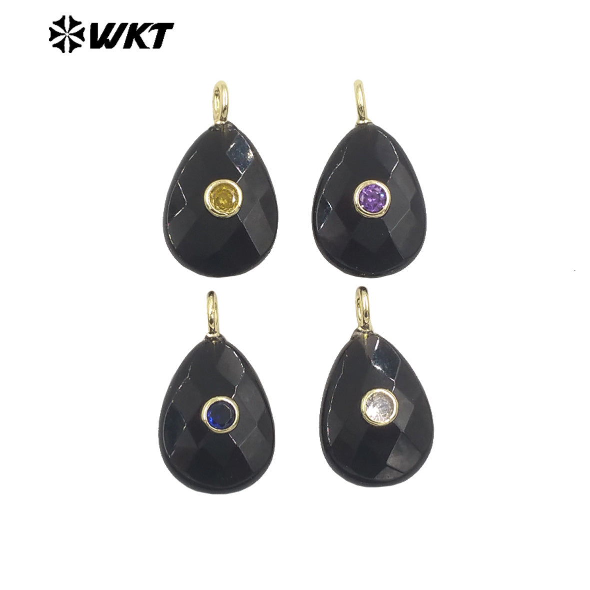 WT-P2025 Beautiful Waterdrop Shape Faceted Natural Gemstones Set In Zircon Pendant For Lovely Earrings Jewelry Making Charms