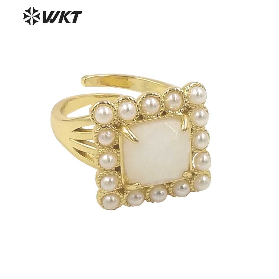 WT-MPR077 Delicate Charming Lady Square Natural Gemstone with Claw Setting 18K Gold Plated Birthday Stone Ring