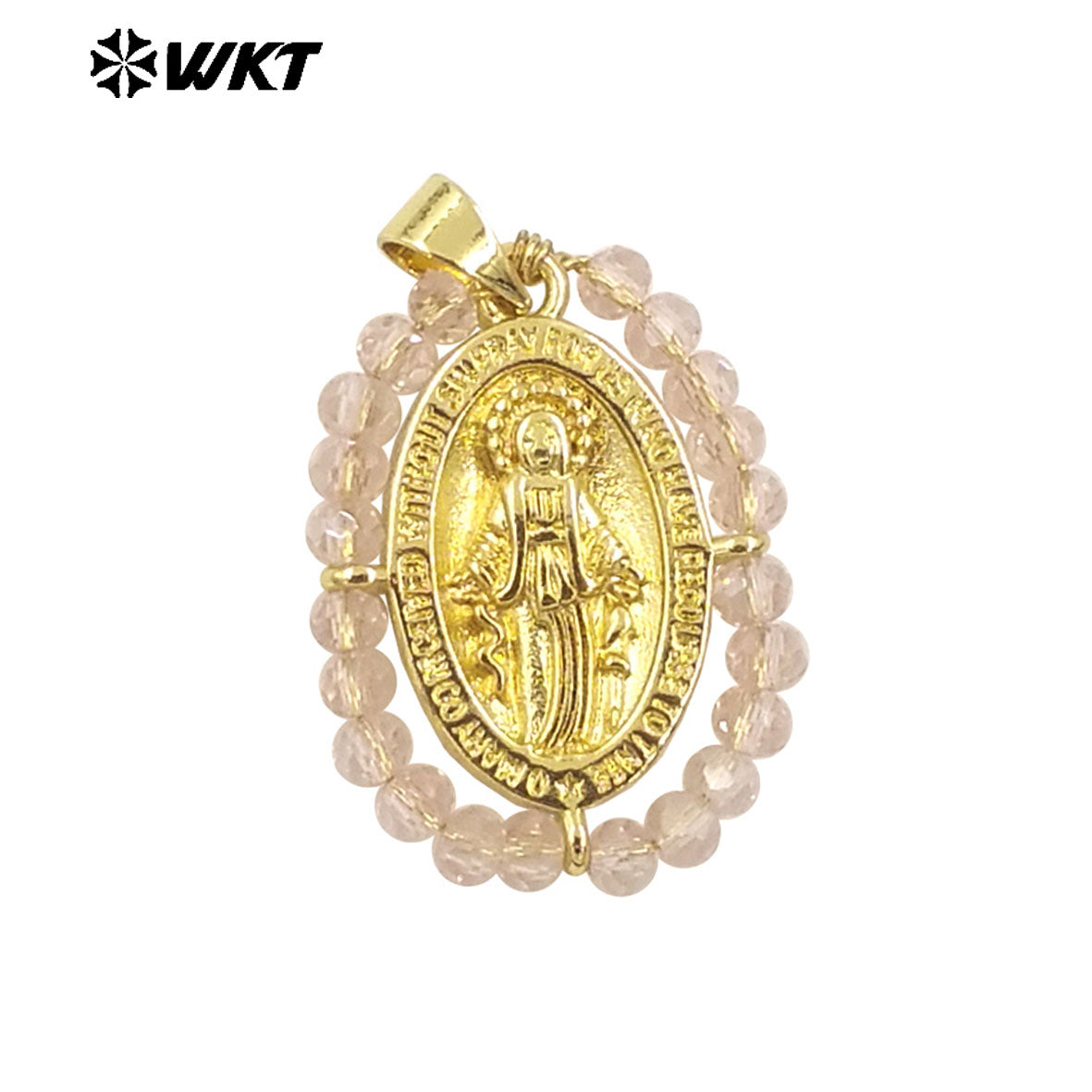WT-MN985 WKT New Hot Design Christian Metal Carved With Colorful Crystal Beads Wire Wrapped Religious Necklace