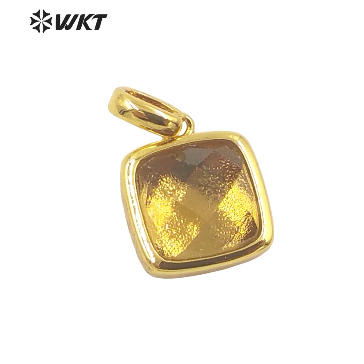 WT-P1837 Wholesale Fashion Gold Bezel Tiny square Stone Pendants Hot Faceted Gemstone Made Lovely Delicate Women Necklace Charms