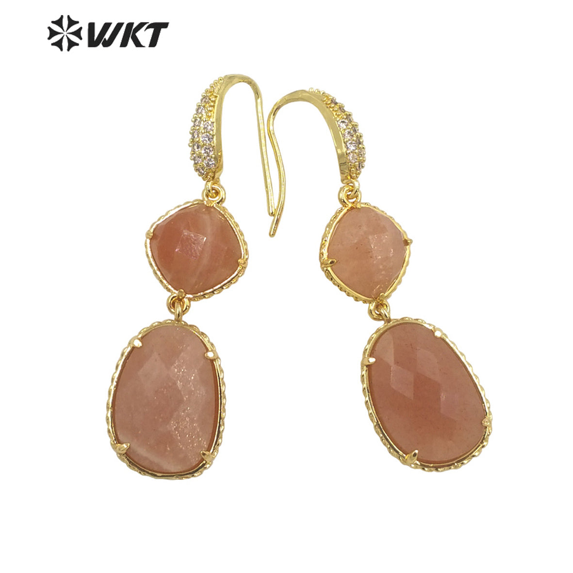 WT-E687 Wholesale Fashion Natural Amazonist Stone Earrings Women Amethyst Double Stone Prong Setting Gorgeous Earrings