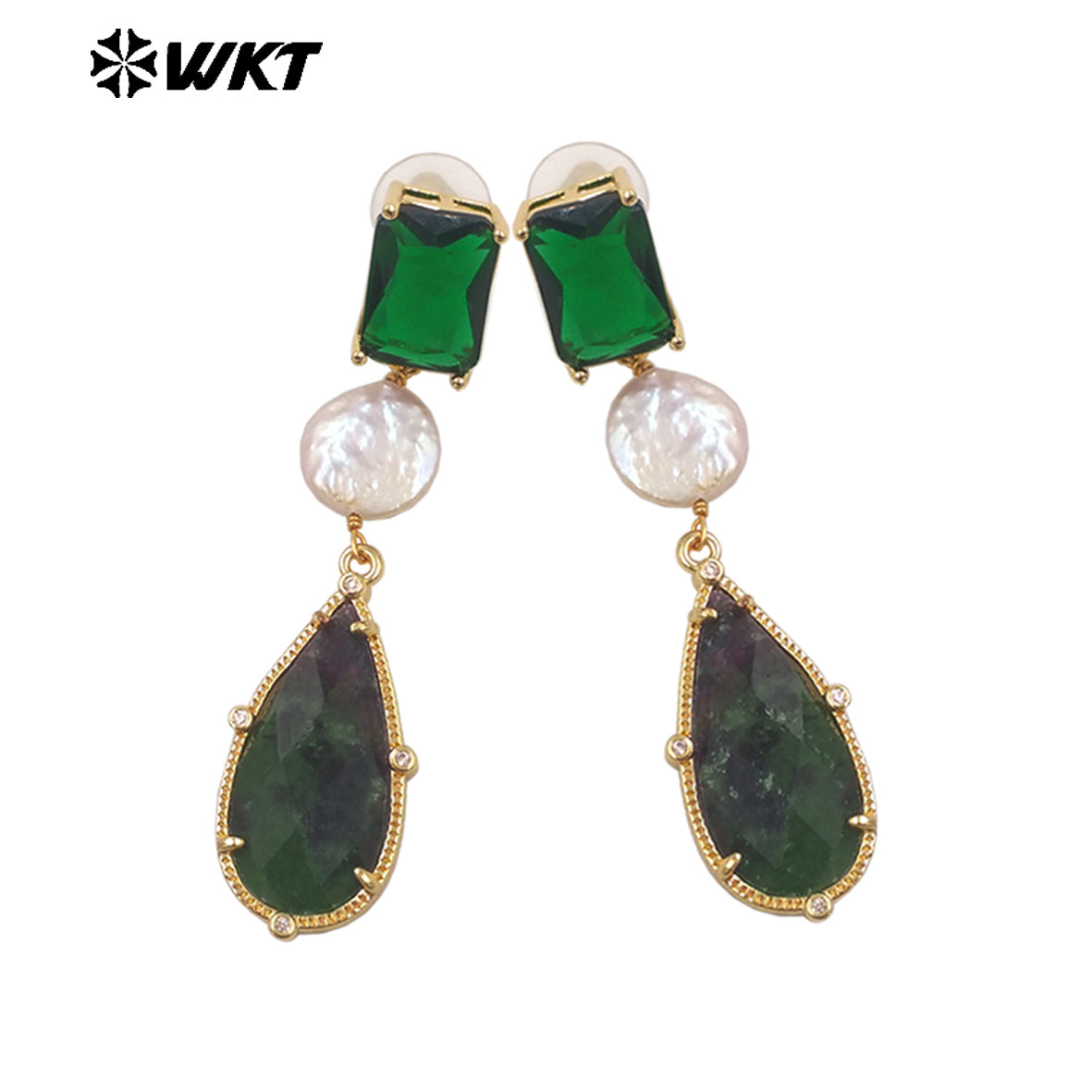 ME121 Wholesale Gold Plated Women Gemstones Earrings Jewelry Natural Amazonite Stone WaterBDrop Shape Romantic Ladies Gift