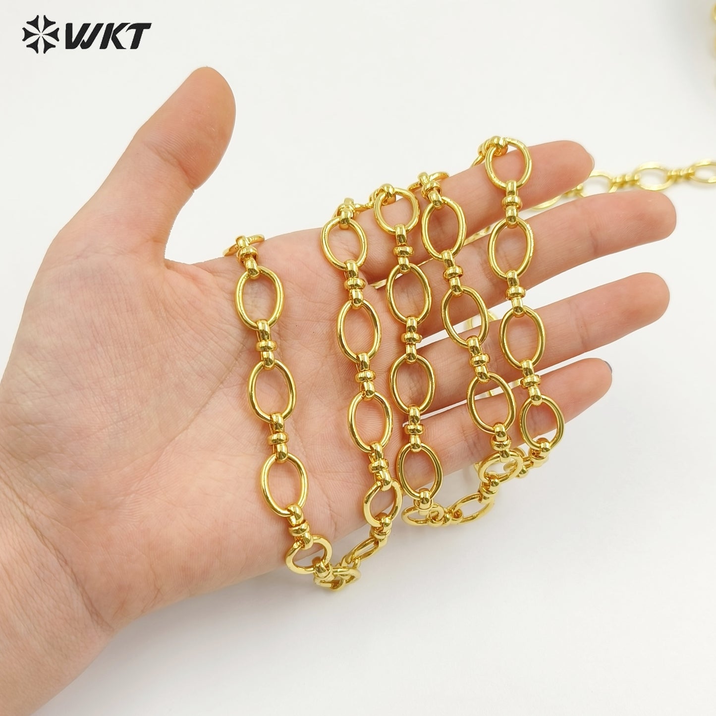 WT-BC244 Wholesale Resist Tarnishable Yellow Brass 18K Real Gold Plated Chain Making Jewelry Finding Big Oval Shape Design