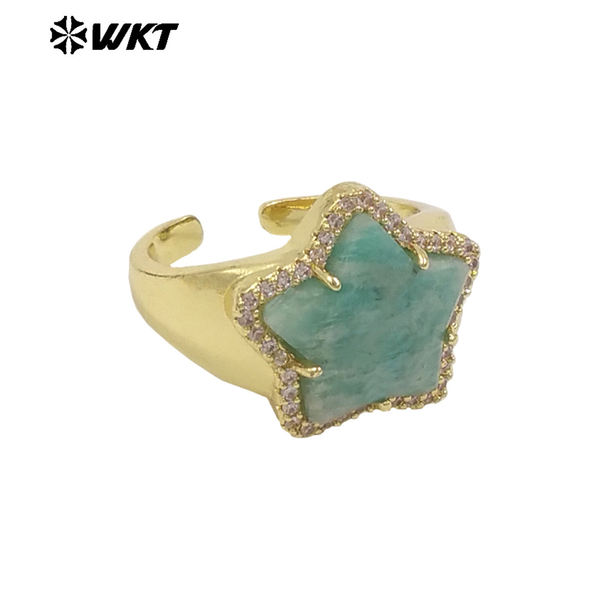 WT-R558 Sweet and Cute 18K Gold Plated Star Shape Natural Gemstone Opening Adjustable Ring for Girls As Party Decoration Jewelry