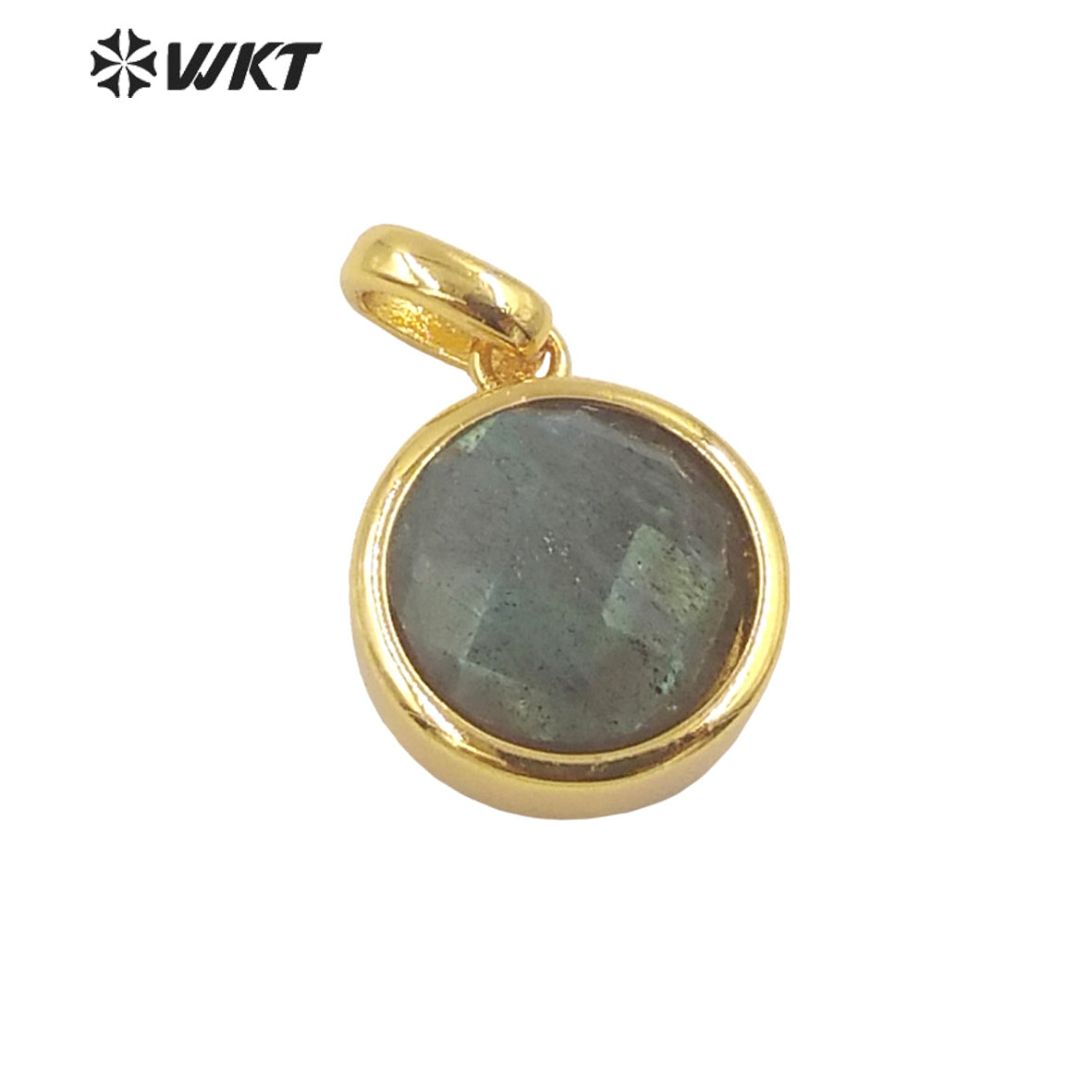 WT-P1838 Delicate Gold Bezel Tiny Round Faceted Stone Charms Pendant for Jewelry Necklace Europe Popular Pendant Design