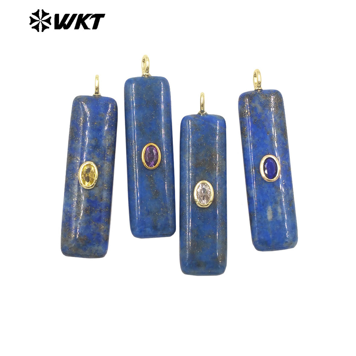 WT-P2019 Popular Fashion Rectangle Multi Color Natural Gemstones With Zircon Smooth Pendants For Romantic Jewelry DIY