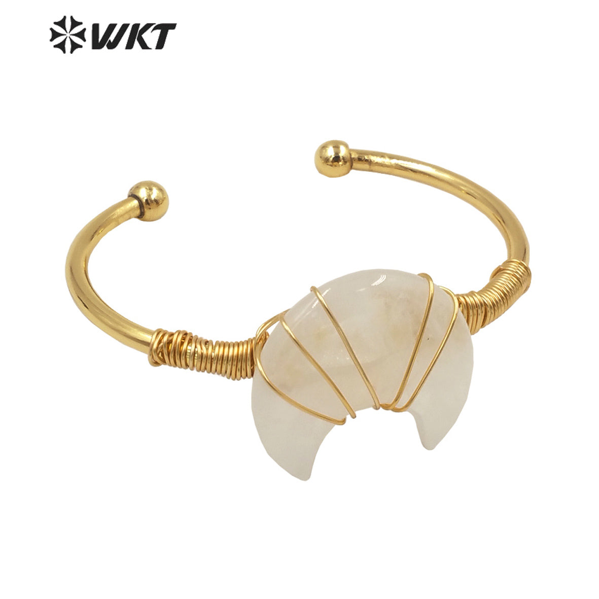 WT-B604 Natural Stone Bangles Delicate Crescent Stone Bangles Opening Adjustable Charming Bamgles Natural Gemstone Bangles