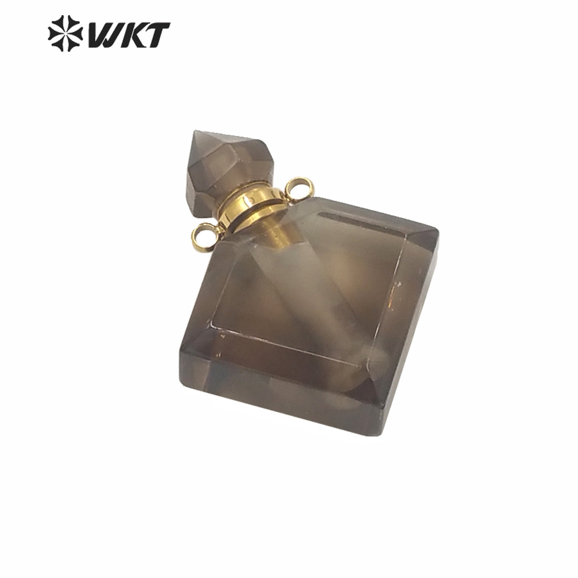 WT-P1575 Wholesale Rhombus Shape Natural Stone Essence Oil Bottle Pendant Gold Stainless Steel Components Stone Perfume Bottle