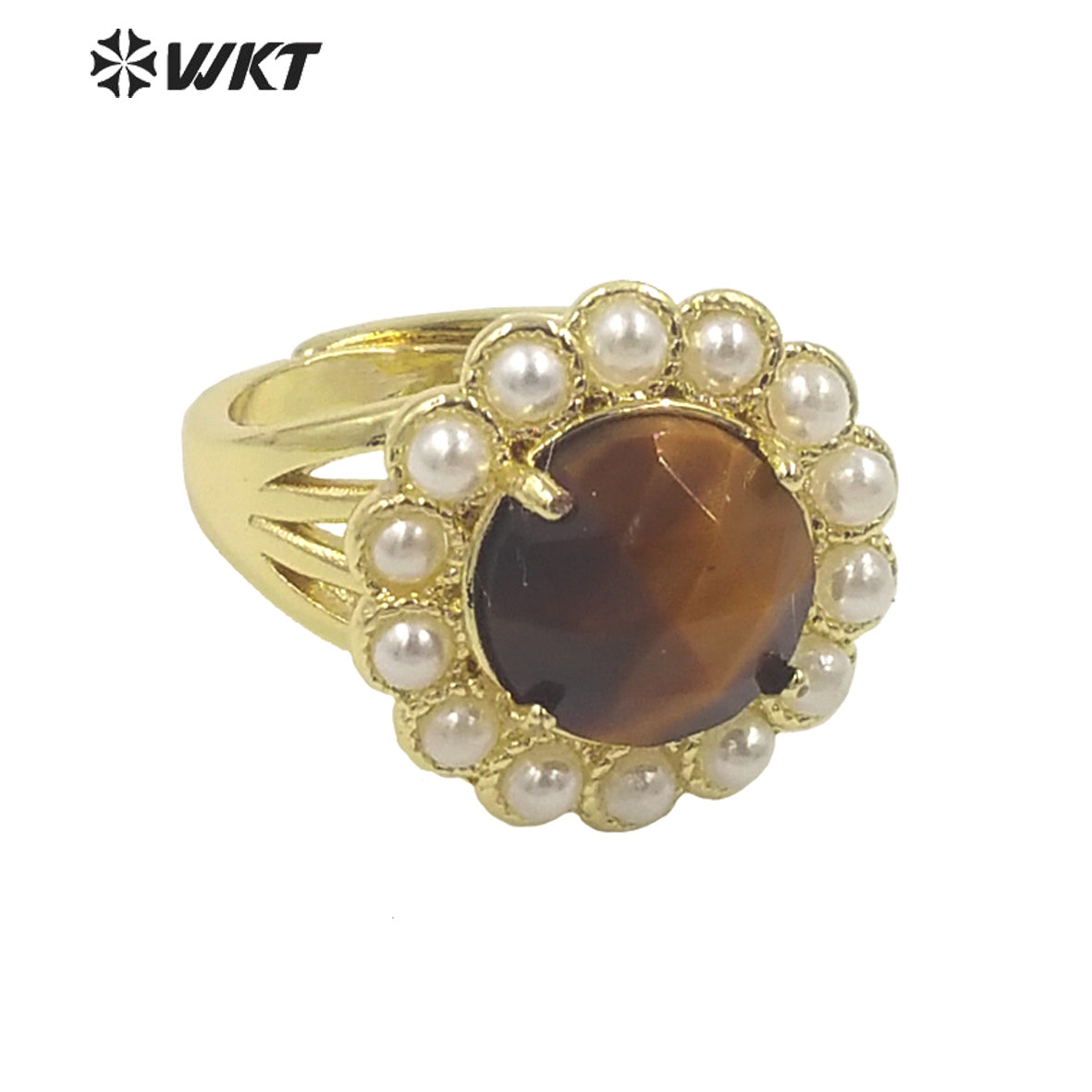WT-MPR079 Wholesale Fashion 18K Real Gold Plated Round Gemstone Malachite Natural Stone Lady Ring Popular INS Hot Women Ring