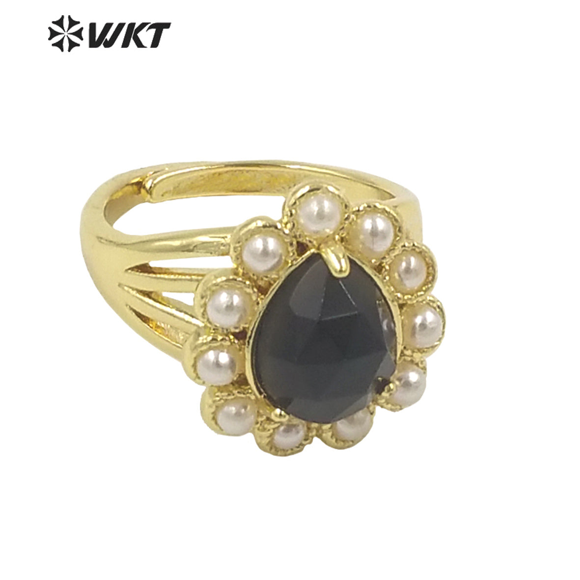 WT-MPR082 Amazing Delicate Fashion Gold Women 18K Plated Teardrop Open Adjustable Tiger Eye Stone Ring