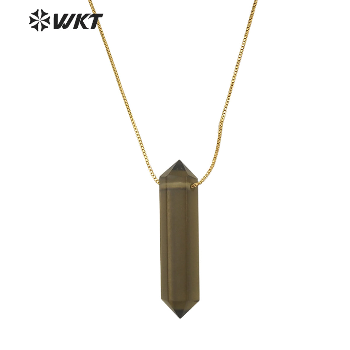 WT-N1306 New Fashion Gold Adjustable Chain Thread Simple Elegant Rose Quartz Point Necklace Natural Double Point Quartz Necklace