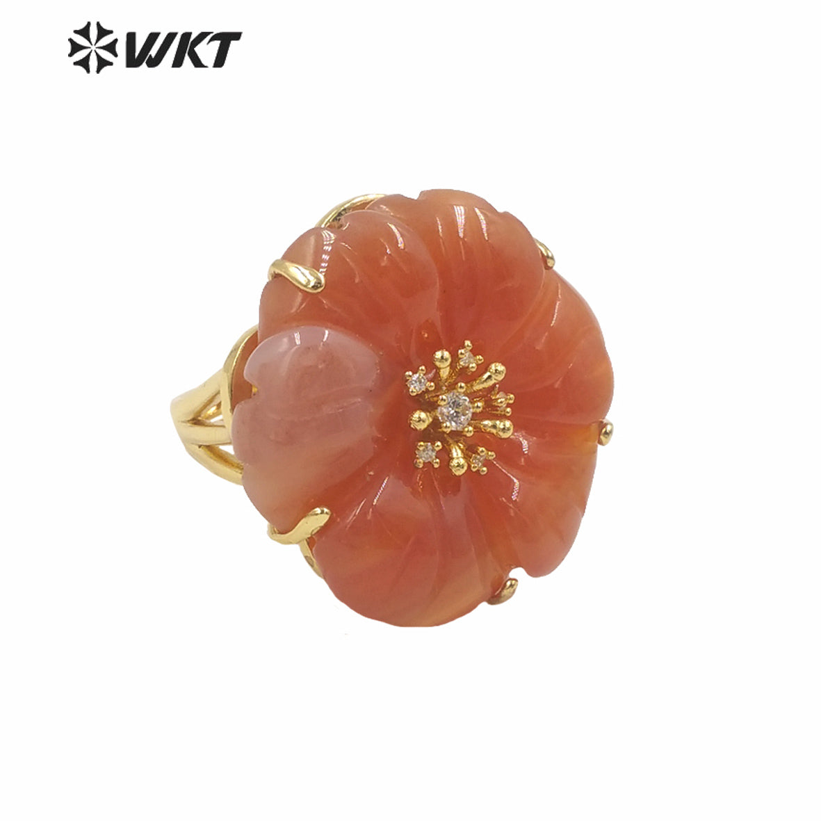 WT-R490 WKT Fashion Design Trendy Gift for Women Flower Shaped Colorful High Quality Gorgeous Natural Gemstone Stone Ring
