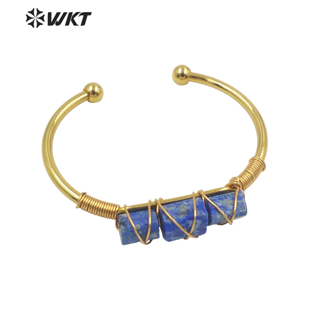 WT-B615 Wholesale New Women Handmade Wire Wrapped Natural Gemstone Cuff Bangle in Open Size Boho Stone Bangle for Friends