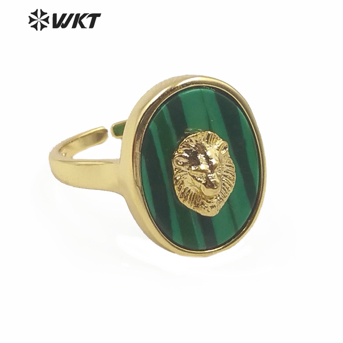 WT-R351 New Design Natural Gemstone With Lion Head Charm Ring Gold Plated Fashion Charming Jewelry Gemstone