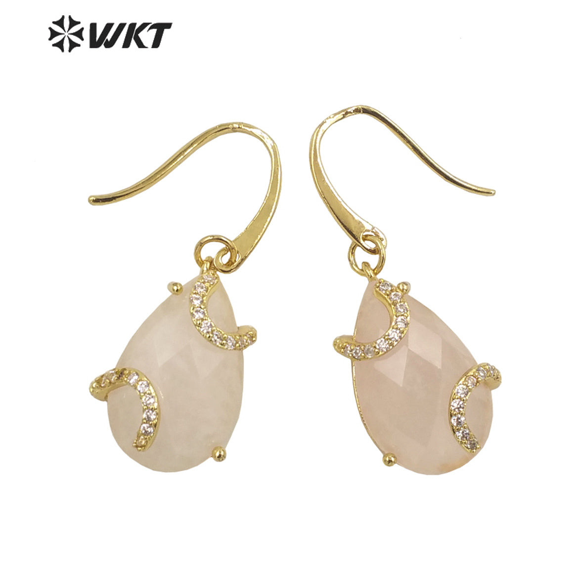 WT-E688 Wholesale Fashion Gold Prong Setting Natural Teardrop Stone Earrings Gorgeous Faceted Gemstone Micropaved Pear Earrings