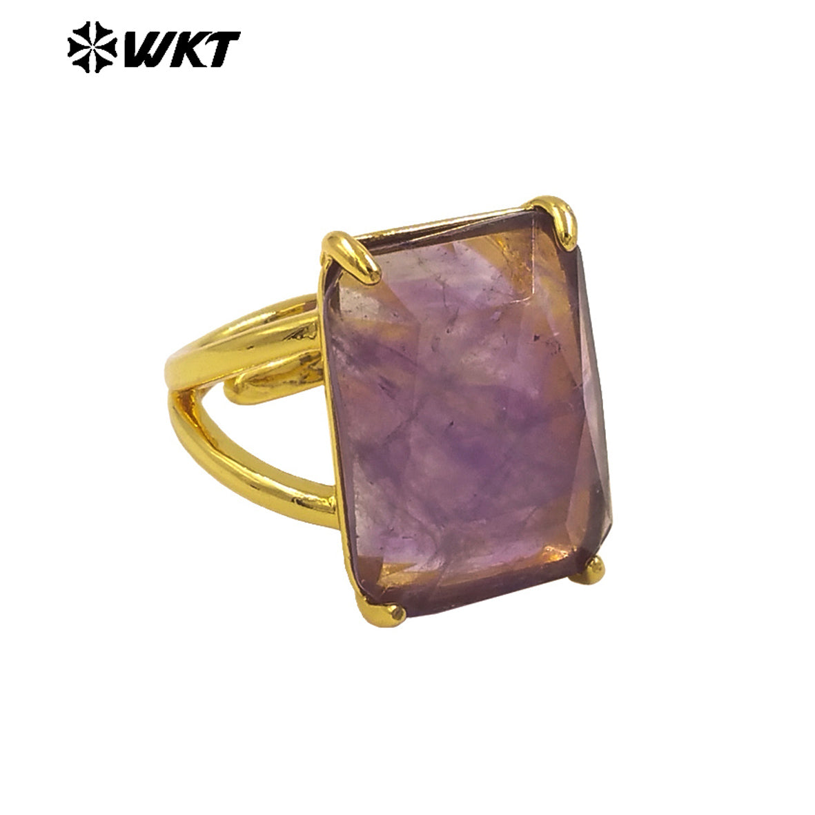 WT-R529 WKT New Design Gorgeous Natural Faceted Gemstone Claw Setting Square Amethyst Stone Anniversary Women Ring