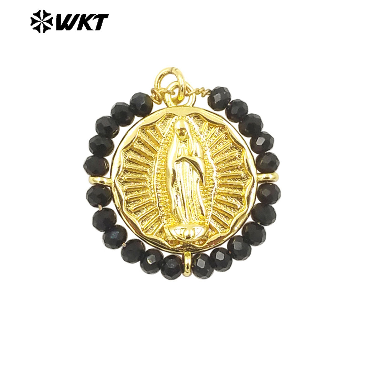 WT-MN986 Amazing New Hand Made Design Wire Wrapped Beads Decorate Big Round Religious Virgin of Guadalupe Necklace