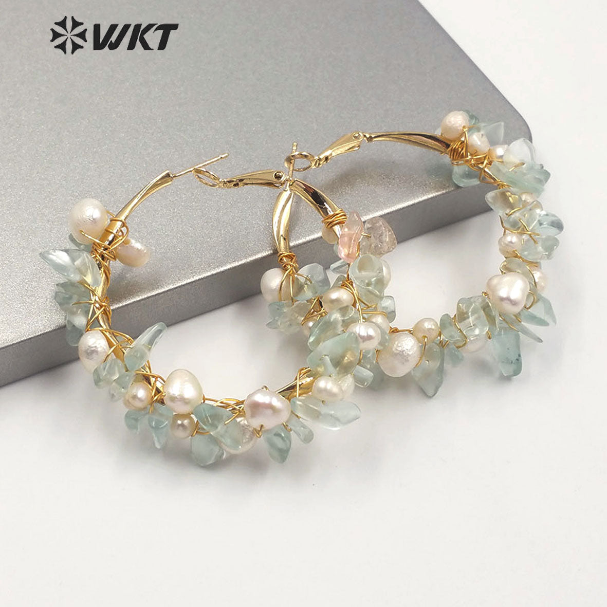 WT-E607 New Exclusive Design Gravel Stone Pearl Earring Multiple Color Selection Women Fashion Gravel Stone Earring