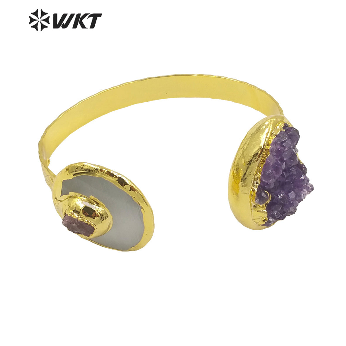 WKT-B584 Classic Luxury 18k Real Gold Electroplated Handmade Bracelet Irregular Amethyst Bangle and Very Nice Stone Jewelry