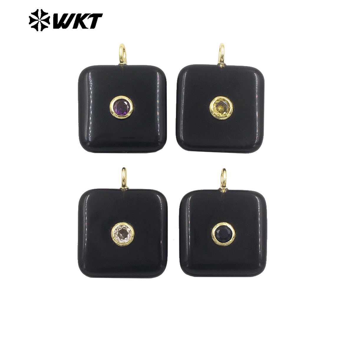 WT-P2023 Popular Sales Lapis Square Natural Gemstones And Colorful Zircon Pendant For Fashion Jewelry Necklace DIY Design