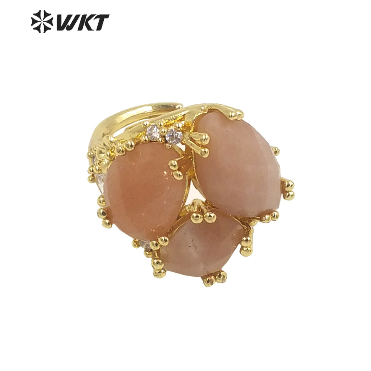 WT-R448 WKT Hot Design Triple Stone Ring for Women Party 18k Real Gold Plated Amethyst Precious Gemstone Ring for Birthday