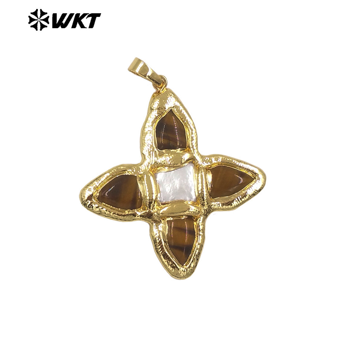 WT-JP216 WKT Jewelry Exclusive Unique Design Green Turquoise Stone Pendant Single Gold Plated Pearl Cross Pendant for Lady